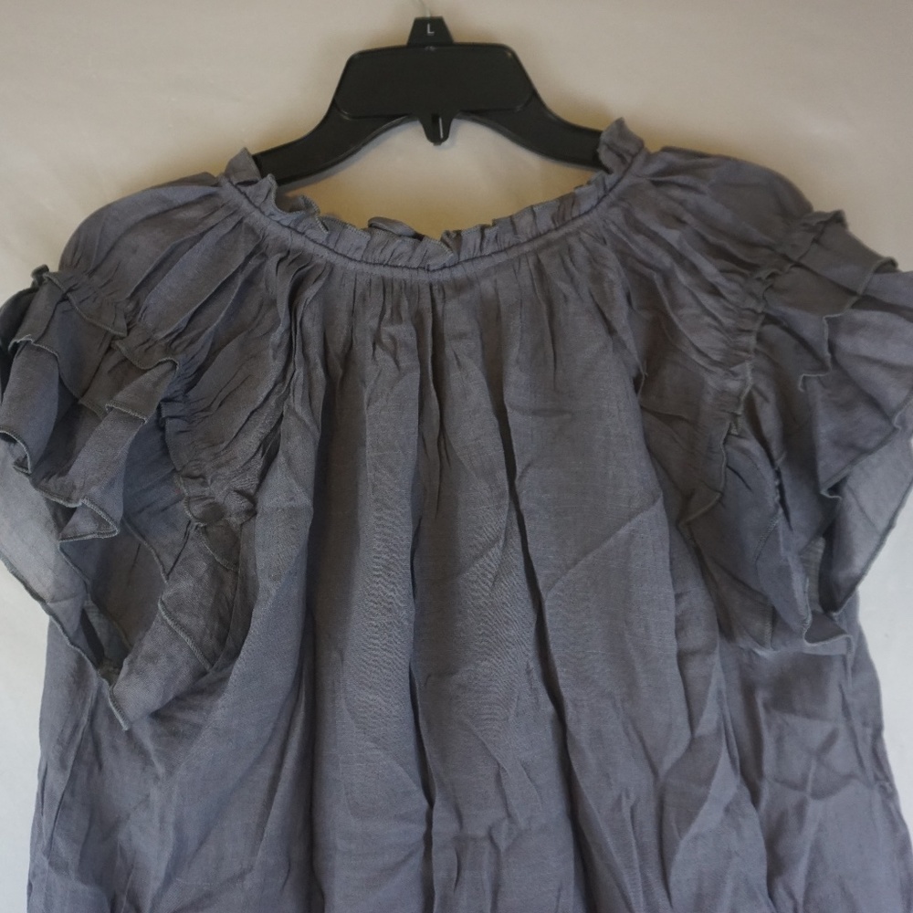 Smock Neck Ruffle Cap Sleeve Blouse Grey XL New - Picture 5 of 5